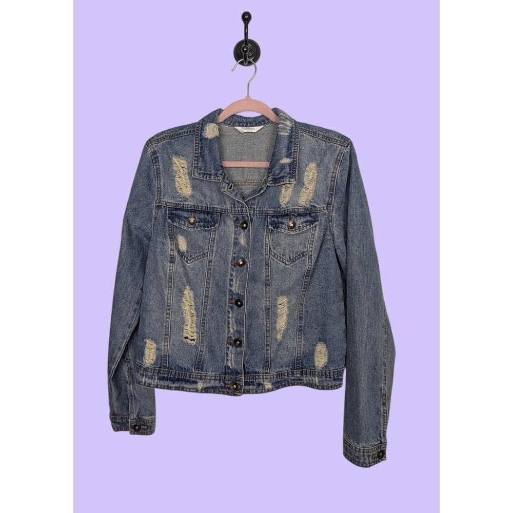 Denim Jacket Highway Jeans Women Large Blue Distressed BD7990HJML